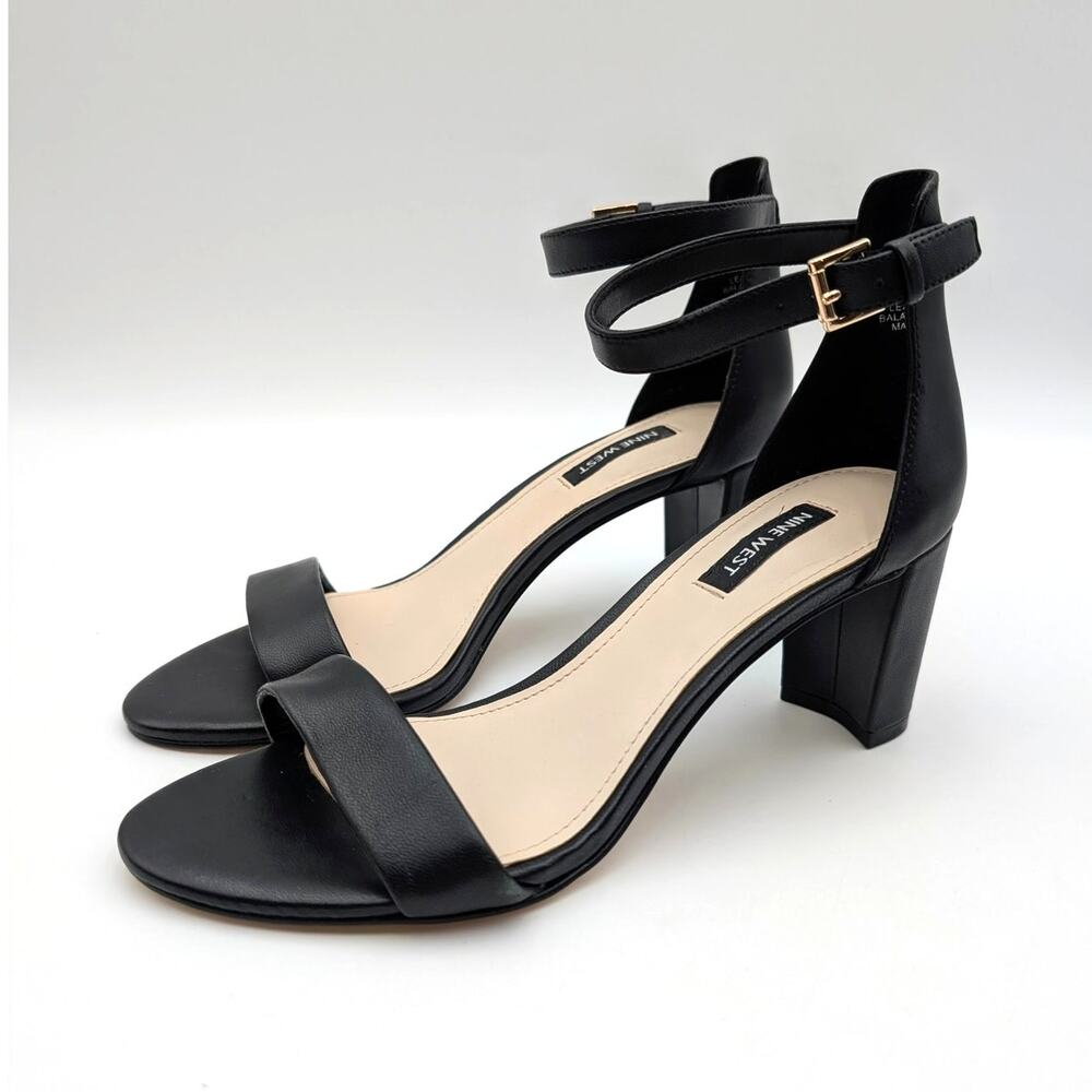 Nine West Pruce Ankle Strap Block Heel Sandals Women's Black Size US7.5M EU38